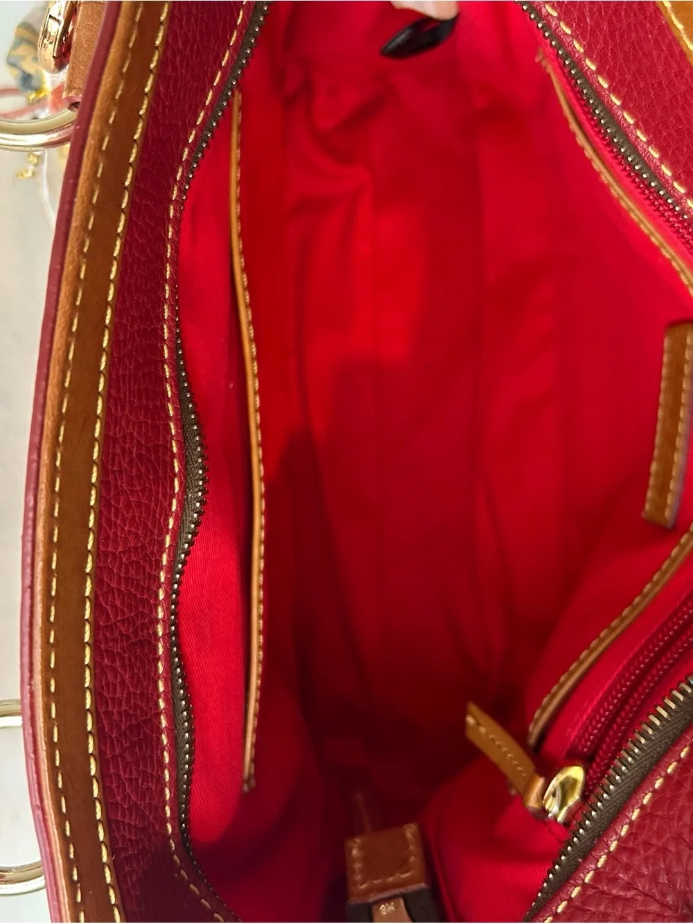 Dooney & Bourke Medium Pocket Satchel Cranberry Gold Hardware Pebbled Leather